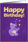 Purple Cartoon Teddy Bear Fairy Birthday card