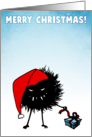 Evil bug with a Christmas present Card