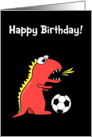 Funny Cartoon Dinosaur Soccer Black Birthday card