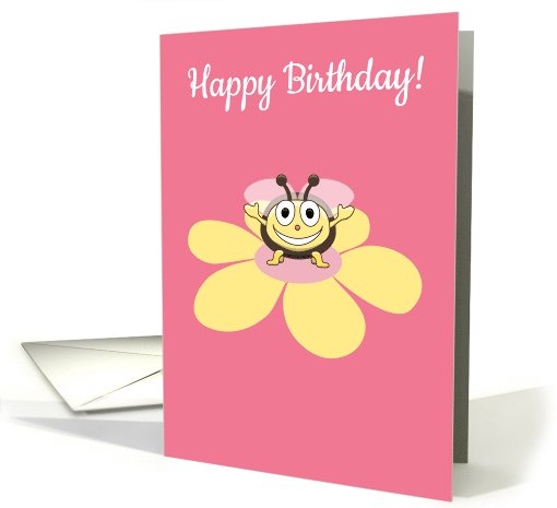 Happy Cartoon Bee on Flower Birthday card (1021145)