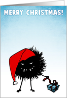 Evil bug with a Christmas present Card