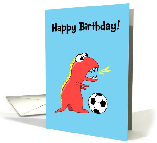 Funny Cartoon Dinosaur Soccer Birthday card (979011)