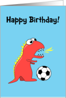 Funny Cartoon Dinosaur Soccer Birthday card