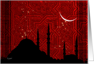 Muslim Greetings - mosque & crescent moon card