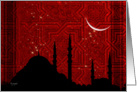 Muslim Greetings - mosque & crescent moon card