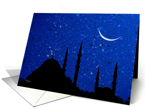 Muslim Greetings - mosque & crescent moon card (143929)