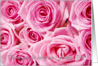 Pink massed roses - thank you to flower girl card