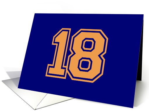 Happy 18th Birthday - blue and gold football jersey number card