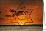 Star of David red gold sunset over water - Shalom at Pesach card