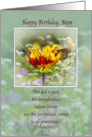 Birthday, Mom, Tulip and Butterfly, Religious card