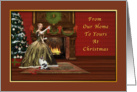 Christmas, Old Fashioned, Fireplace, Woman Raising Glass in Toast card
