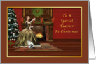 Christmas, Teacher, Vintage, Fireplace, Woman Raising Glass in Toast card