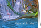 Birthday, 74th, Tropical Waterfall, Flamingos and Ibises card