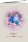 Anniversary, 23rd, Loving Parakeets and Pink Flowers card