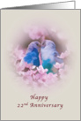 Anniversary, 22nd, Loving Parakeets and Pink Flowers card