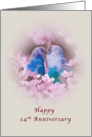 Anniversary, 14th, Loving Parakeets and Pink Flowers card
