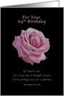 Birthday, 84th, Pink Rose on Black card