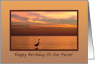 Birthday, Pastor, Ocean Sunset with Birds card