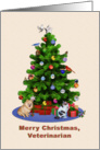 Veterinarian, Merry Christmas Tree, Dog, Cat, Birds card