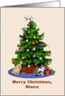 Niece, Merry Christmas Tree, Dog, Cat, Birds card