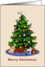 Merry Christmas Tree, Dog, Cat, Birds card