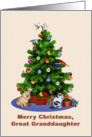 Great Granddaughter, Merry Christmas Tree, Dog, Cat, Birds card