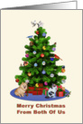 From Both of Us, Merry Christmas Tree, Dog, Cat, Birds card