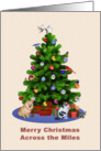 Across the Miles, Merry Christmas Tree, Dog, Cat, Birds card