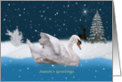 Christmas, Season’s Greetings, Snowy Night with A Swan on a Lake card