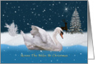 Christmas, Across The Miles, Snowy Night with A Swan on a Lake card