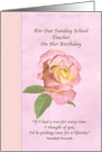 Birthday, Sunday School Teacher, Pink and Yellow Peace Rose card