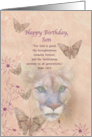 Birthday, Son, Cougar and Butterflies, Religious card