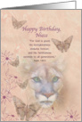Birthday, Niece, Cougar and Butterflies, Religious card