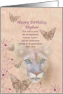 Birthday, Nephew, Cougar and Butterflies, Religious card