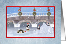 Christmas, Playful Penguins on Frozen Lake card