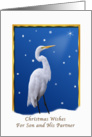 Christmas, Son and His Partner, Great Egret, Star, Snow card