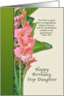 Birthday, Step Daughter, Pink Gladiolus, Religious card