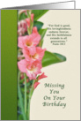 Birthday, Missing You, Pink Gladiolus, Religious card