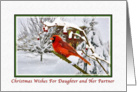 Christmas Wishes, Daughter and Partner, Cardinal Bird, Snow card