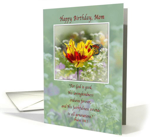 Birthday, Mom, Tulip and Butterfly, Religious card (1018531)