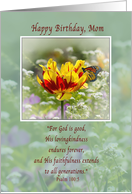 Birthday, Mom, Tulip and Butterfly, Religious card