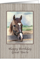 Birthday, Great Uncle, Brown and White Horse card