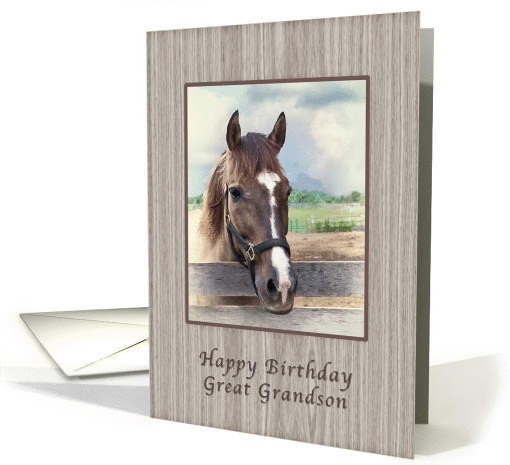 Birthday, Great Grandson, Brown and White Horse card (1045421)