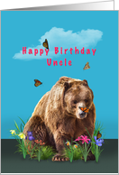 Birthday, Uncle, Bear, Butterflies, and Flowers card