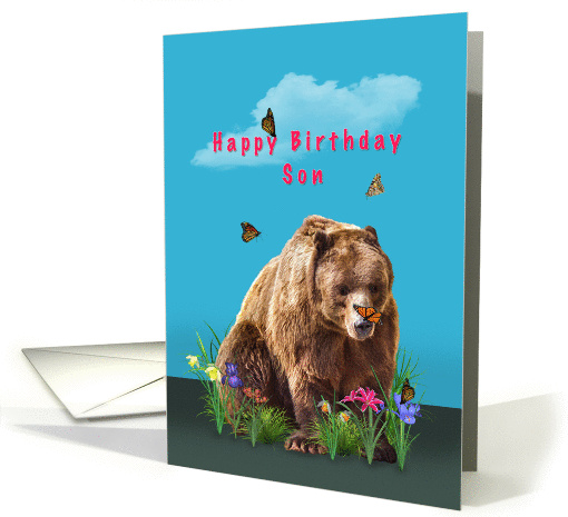 Birthday, Son, Bear, Butterflies, and Flowers card (1055717)