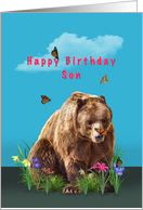 Birthday, Son, Bear, Butterflies, and Flowers card