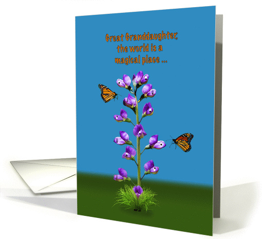 Birthday, Great Granddaughter, Sweet Peas and Butterflies, Humor card