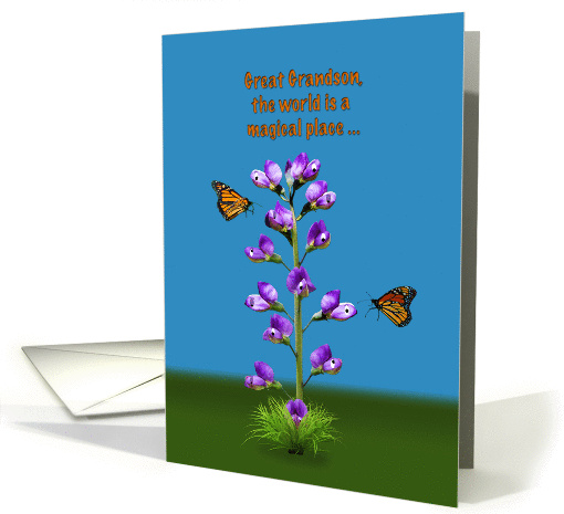 Birthday, Great Grandson, Sweet Peas and Butterflies, Humor card