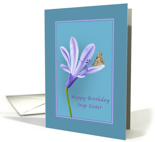 Birthday, Step Sister, Lilac Daylily Flower and Butterfly card