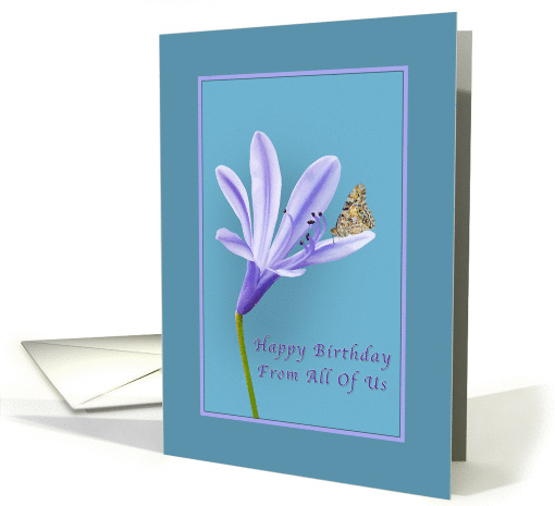 Birthday, From All of Us, Lilac Daylily Flower and Butterfly card